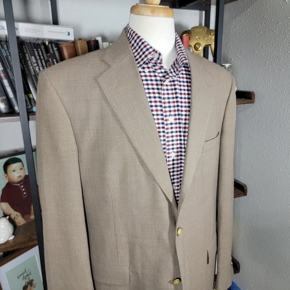 VTG Stafford Men's Sport Coat Blazer Two Button Brown Poly Wool Blend Size 44L‎